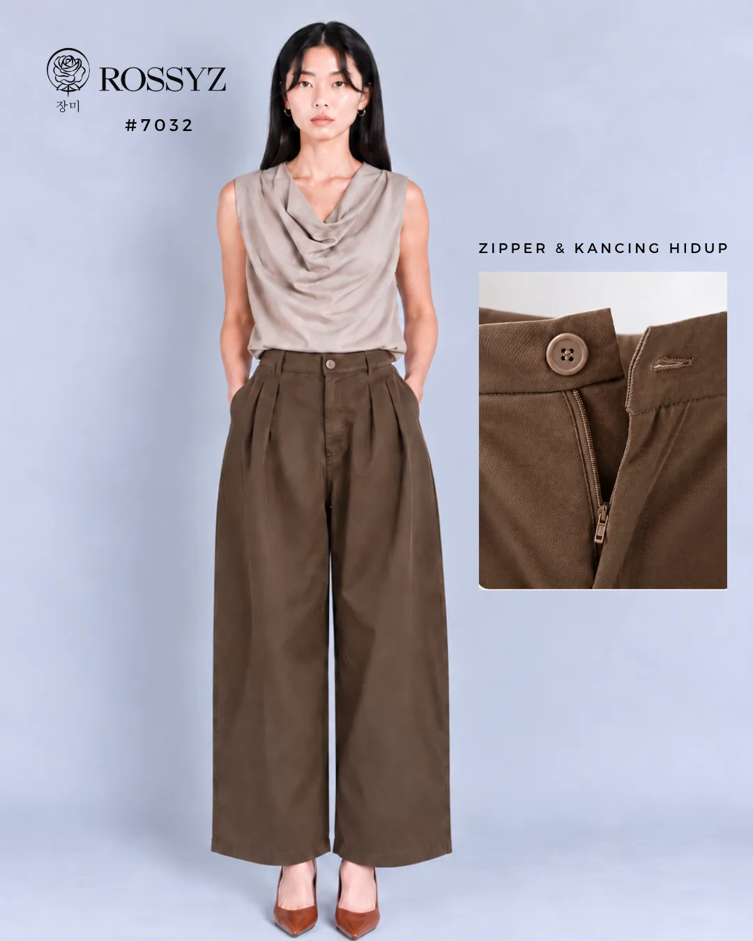 Celana Wide Leg Chino Kancing Hidup