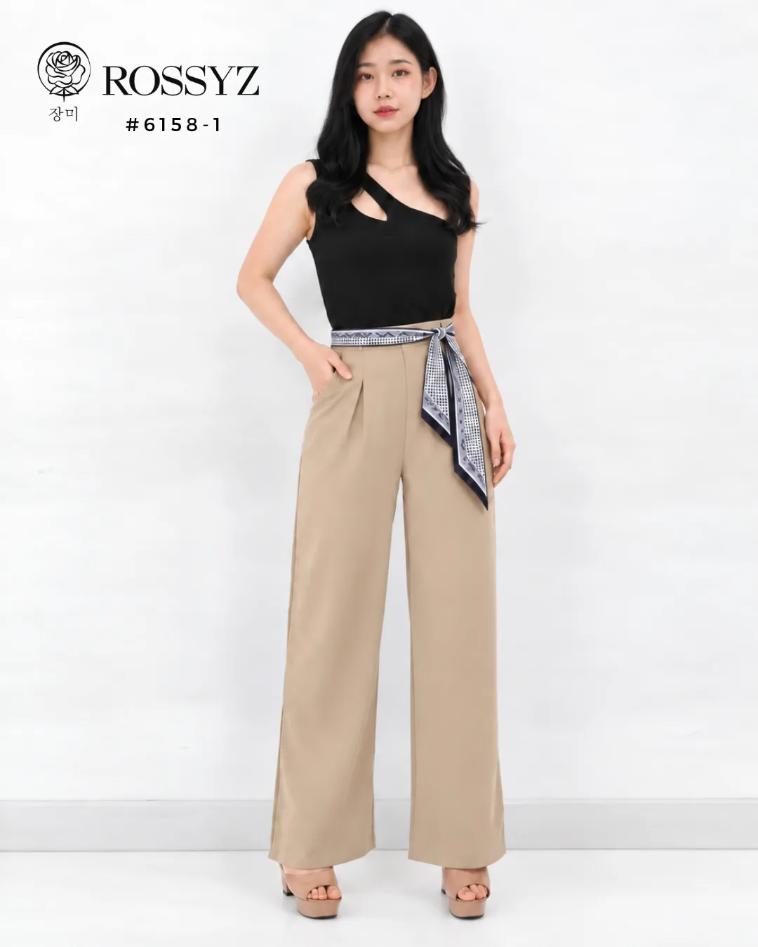 Celana Wide Leg Lurus Sabuk Syal